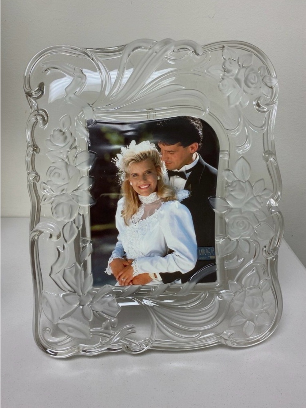 Mikasa Cyristal Vintage Clear Floral Glass Photo Frame